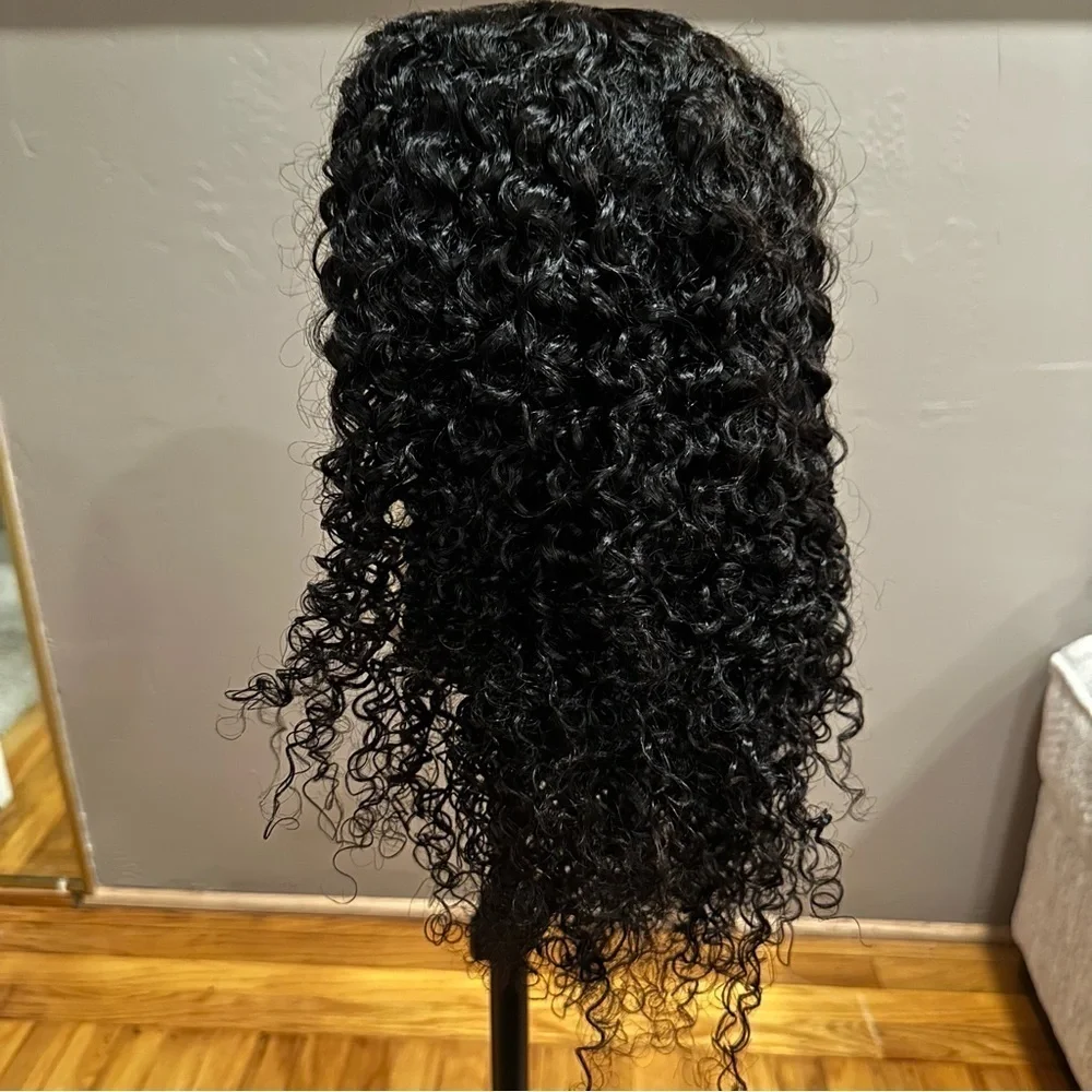 22” Nat Black Jerry Curly V Part Human Hair Wig‎ 150% Density glueless It#LG3